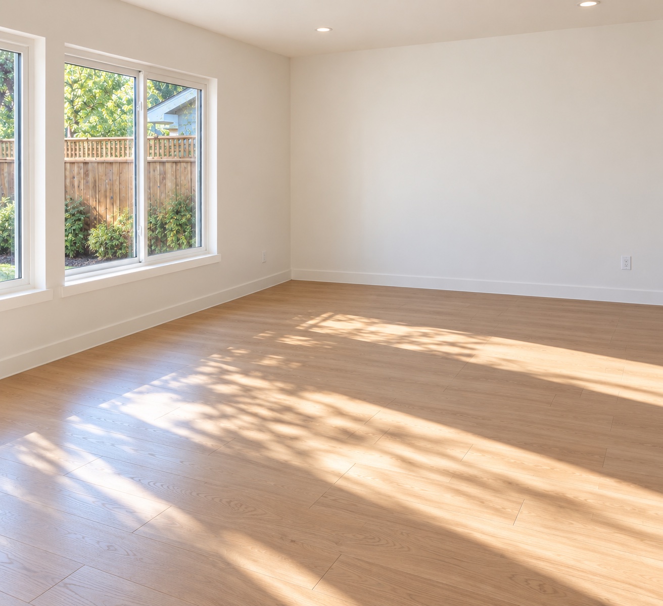 An empty living room with bare walls, before styling